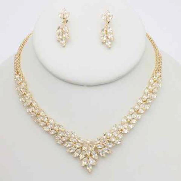 CZ V SHAPE CLUSTER NECKLACE EARRING SET