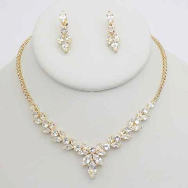 CZ V SHAPE CLUSTER NECKLACE EARRING SET