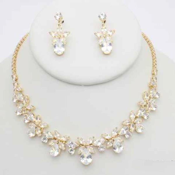 CZ MULTI DROP CLUSTER NECKLACE EARRING SET