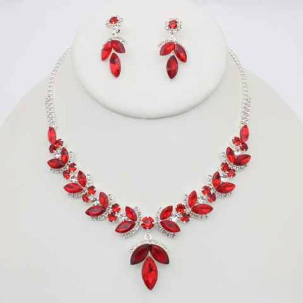 CRYSTAL STONE TEARDROP DROP CLUSTER NECKLACE EARRING SET