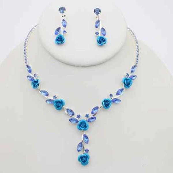 CRYSTAL STONE DROP PENDANT NECKLACE EARRING SET