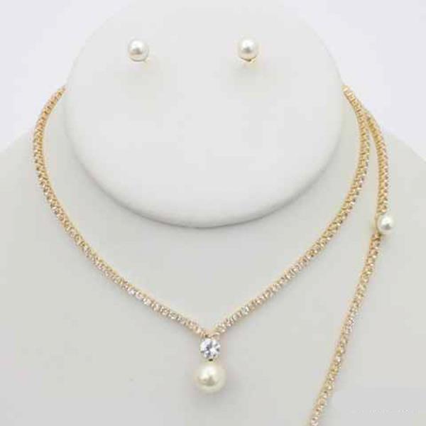 CZ DROP PENDANT LAYERED NECKLACE EARRING BRACELET SET