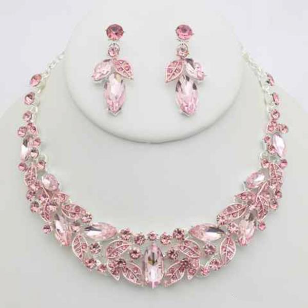 CRYSTAL STONE MARQUISE CLUSTER NECKLACE EARRING SET