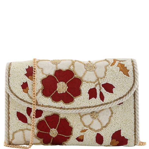 SEED BEAD THREAD FLOWER CLUTCH CROSSBODY BAG