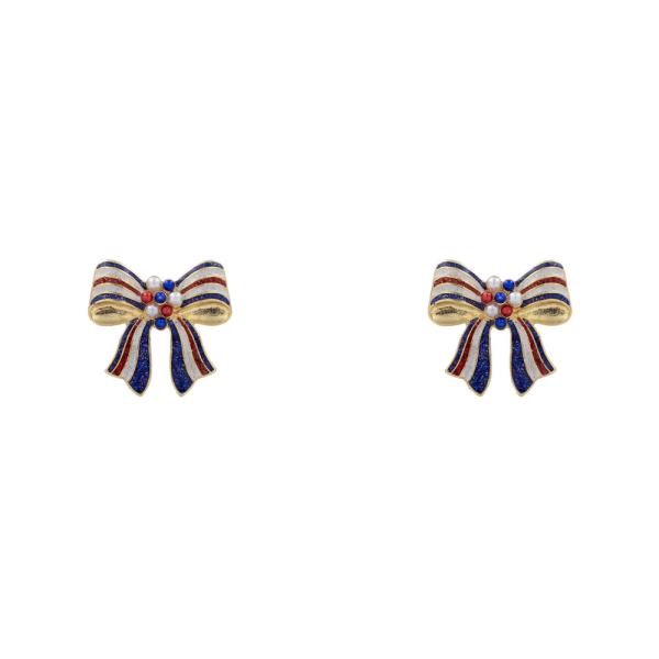 USA AMERICAN FLAG COLOR BOW STUD EARRING