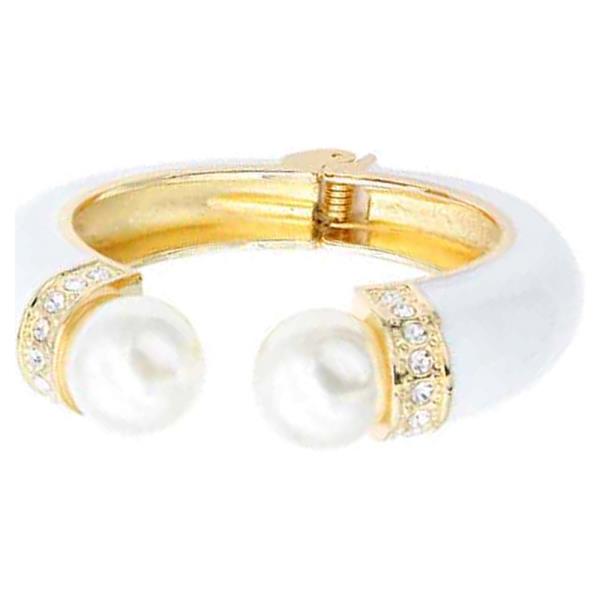 GOLD PLATED ENAMEL CUFF BANGLE WITH PEARL BRACELET