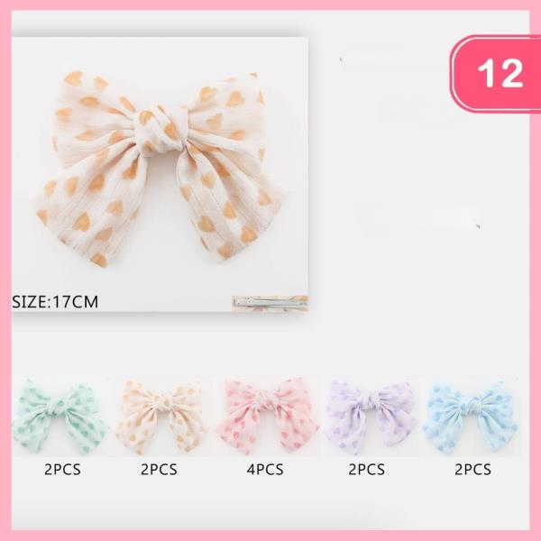 HEART PRINT HAIR BOW (12 UNITS)