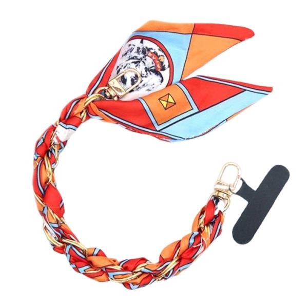 SILKY SCARF BRAIDED CHAIN PHONE WRIST STRAP KEYCHAIN