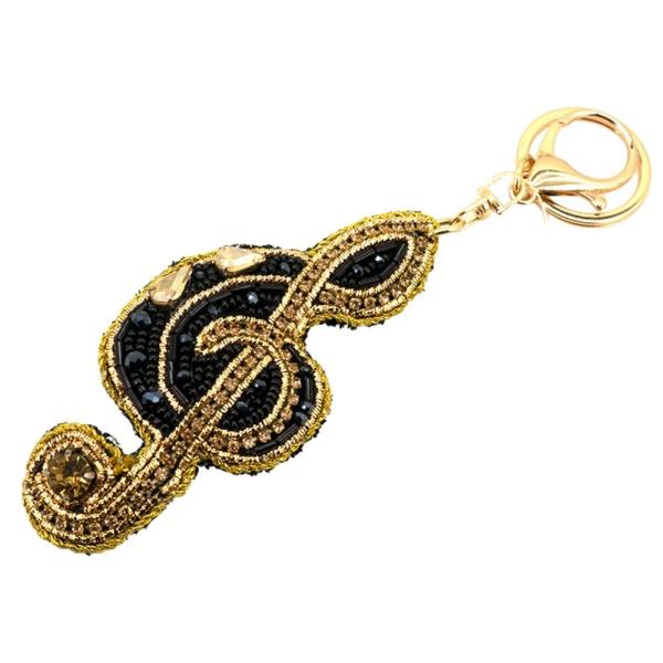 SEED BEAD STONE MUSIC NOTE KEYCHAIN