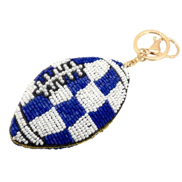 SEED BEAD CHECKERED FOOTBALL KEYCHAIN