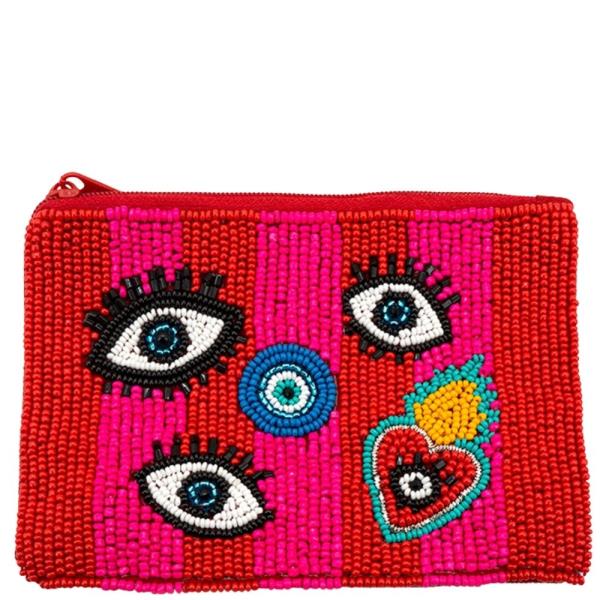 SEED BEAD EVIL EYES COIN BAG