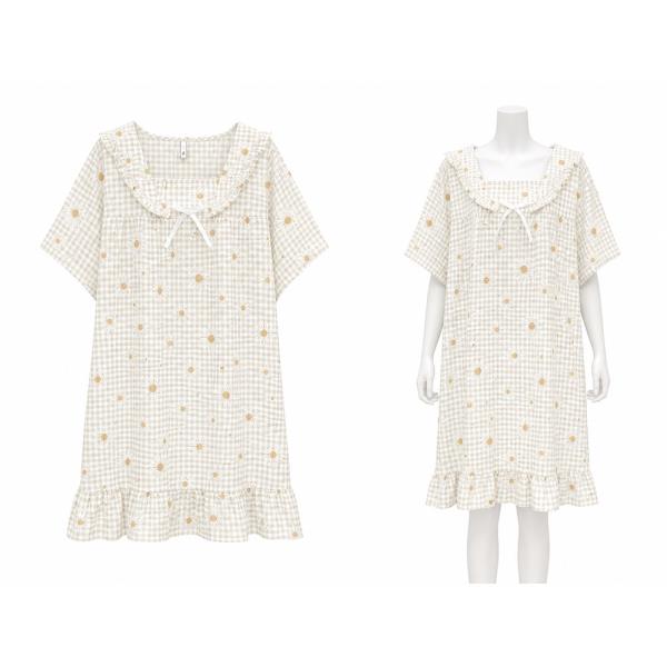 FLOWER PRINT RUFFLE TRIM SHORT SLEEVE LOOSE PAJAMA DRESS