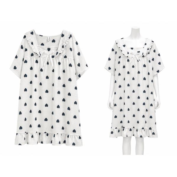 CUTE ANIMAL PRINT RUFFLE TRIM SHORT SLEEVE LOOSE PAJAMA DRESS