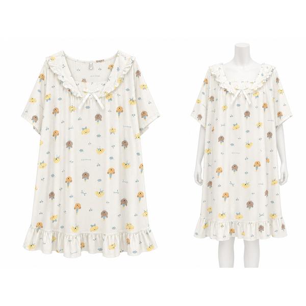 CUTE ANIMAL PRINT RUFFLE TRIM SHORT SLEEVE LOOSE PAJAMA DRESS