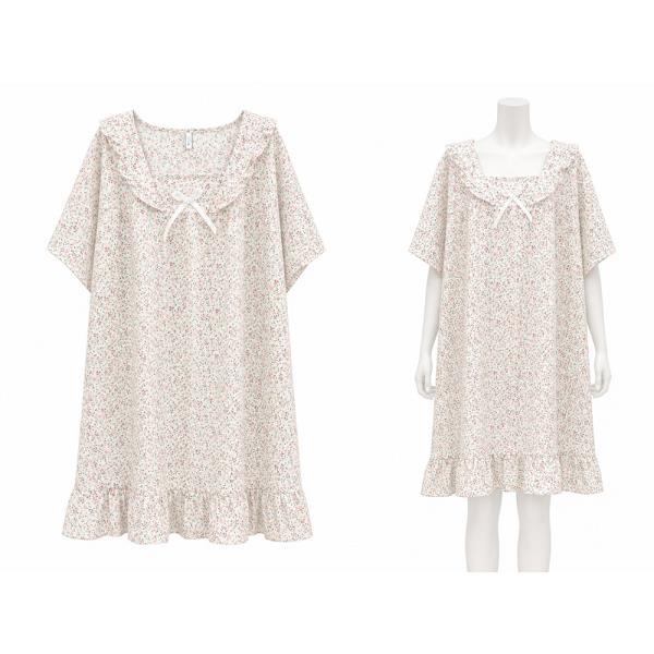 FLORAL PRINT RUFFLE TRIM SHORT SLEEVE LOOSE PAJAMA DRESS