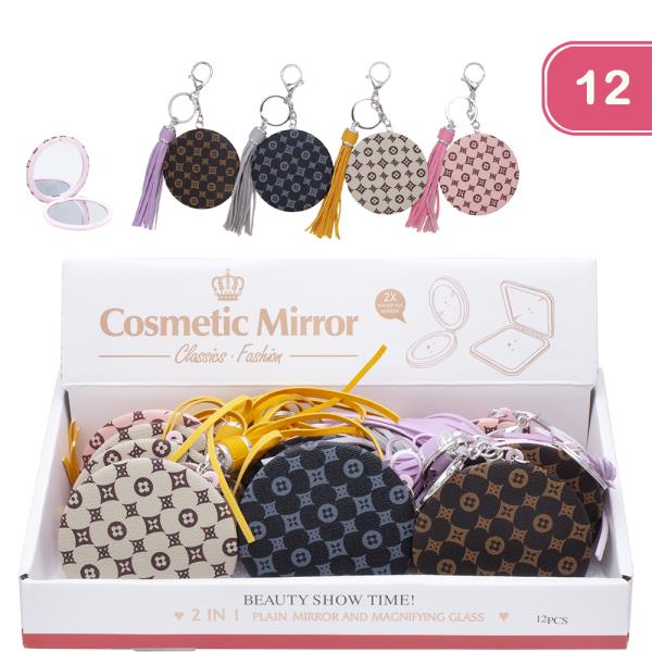 2IN1 APLANE MIRROR AND MAGNIFYING DECORATIVE PRINTED ROUND TASSEL (12 UNITS)