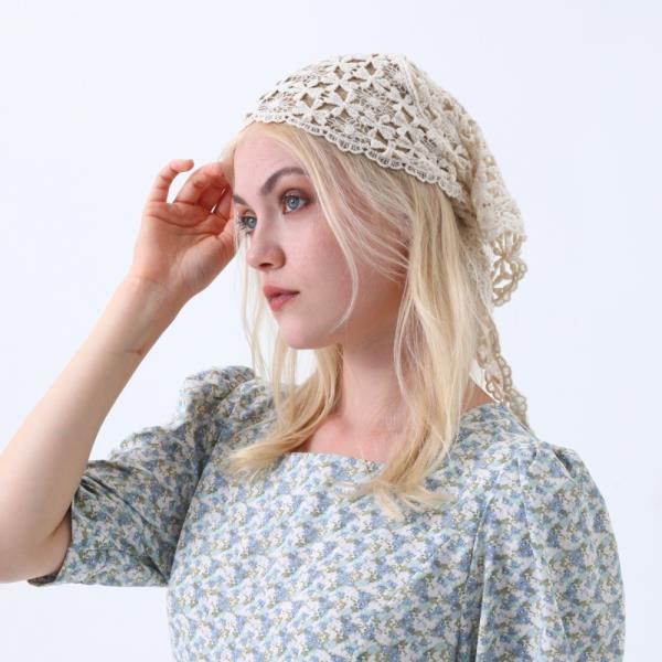 WOMENS CROCHET LACE SCARF HOLLOW OUT FLORAL KNIT HEAD ACCESSORY