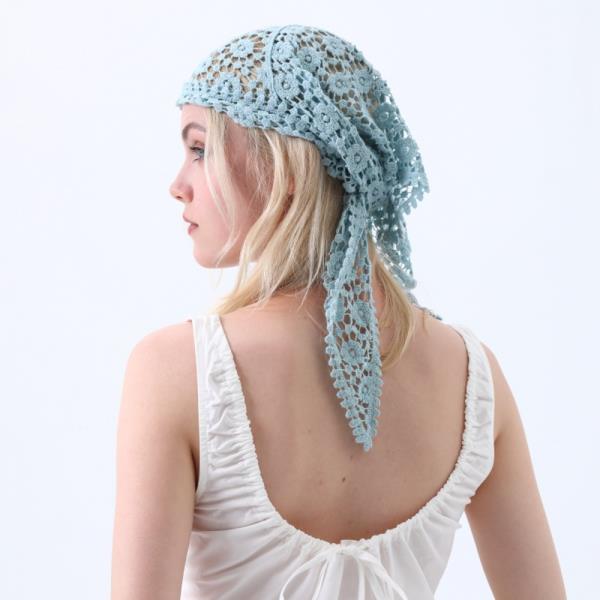BOHO CROCHET LACE HEAD SCARF LIGHTWEIGHT FLORAL KNIT HEADBAND