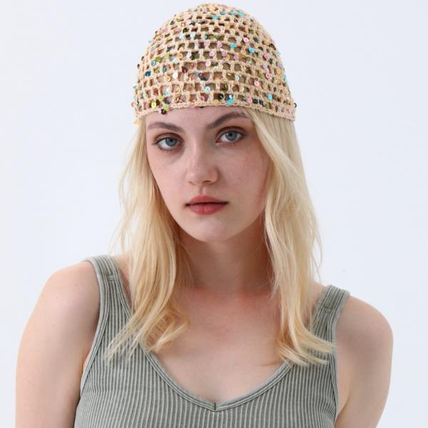 BOHO SPARKLE SEQUIN CROCHET MESH BEANIE FOR PARTY