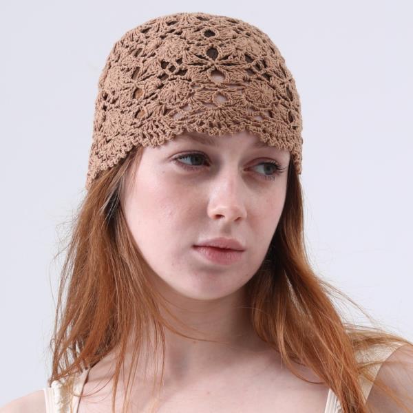 CROCHET LACE BEANIE HAT HOLLOW OUT KNIT SKULL CAP FOR WOMEN