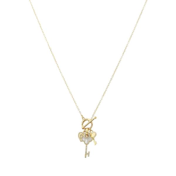 RHINESTONE HEART MULTI KEY PENDANT NECKLACE