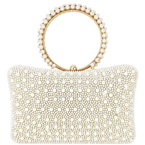 PEARL ALL OVER DESIGN ROUND HANDLE EVENING CLUTCH BAG