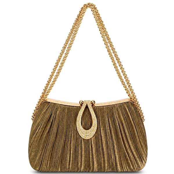 STYLISH PLEATED RHINESTONE CLASP DESIGN EVENING BAG