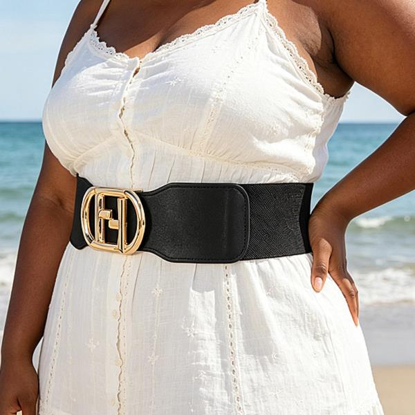 VEGAN LEATHER METAL BUCKLE ELASTIC BELT