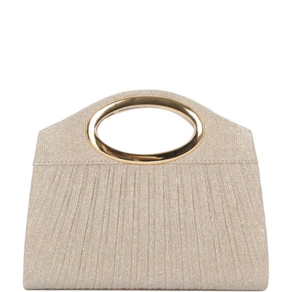 PLEATED METAL HANDLE CLUTCH EVENING BAG