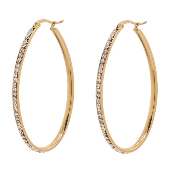 STAINLESS STEEL RHINESTONE HOOP EARRINGS