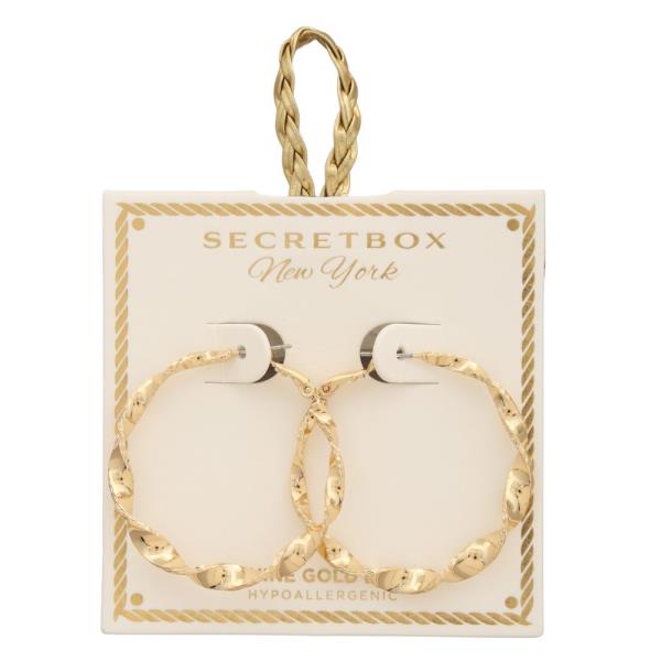SECRET BOX GOLD DIPPED TWIST PINCH HOOP EARRING