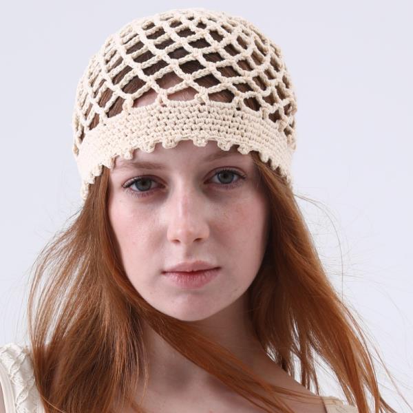 BOHO CROCHET MESH HEAD CAP LIGHT WEIGHT HOLLOW KNIT BEANIE