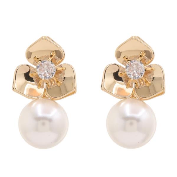 SODAJO GOLD DIPPED FLOWER PEARL DANGLE EARRING