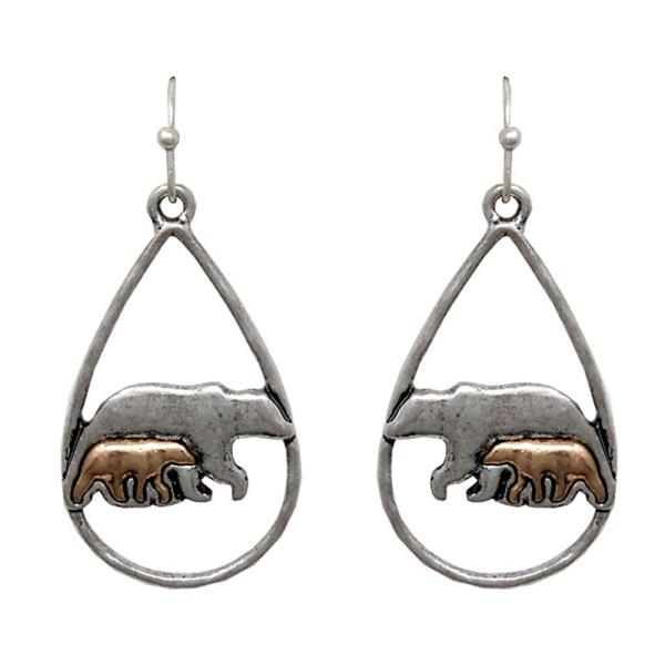 WESTERN BEAR TEARDROP DANGLE EARRING