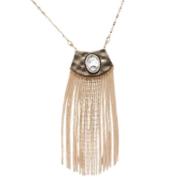 RHINESTONE CHAIN TASSEL PENDANT STATEMENT NECKLACE