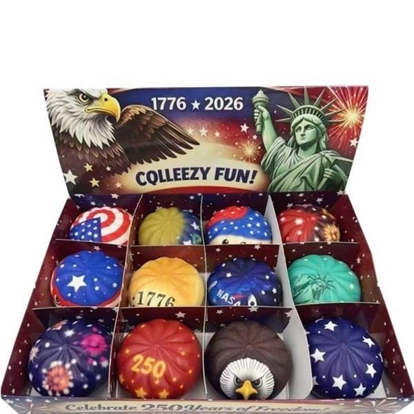 USA AMERICAN 1776-2026 GALAXY PUFF PATRIOTIC SQUISHY SQUEEZE BALL TOY