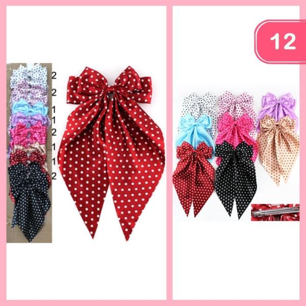 POLKA DOT LONG HAIR BOW (12 UNITS)