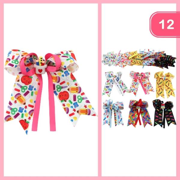 SCHOOL PRINT HAIR BOW (12 UNITS)