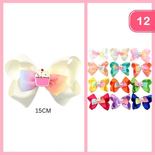 CUP CAKE CHARM RIBBON HAIR BOW (12 UNITS)