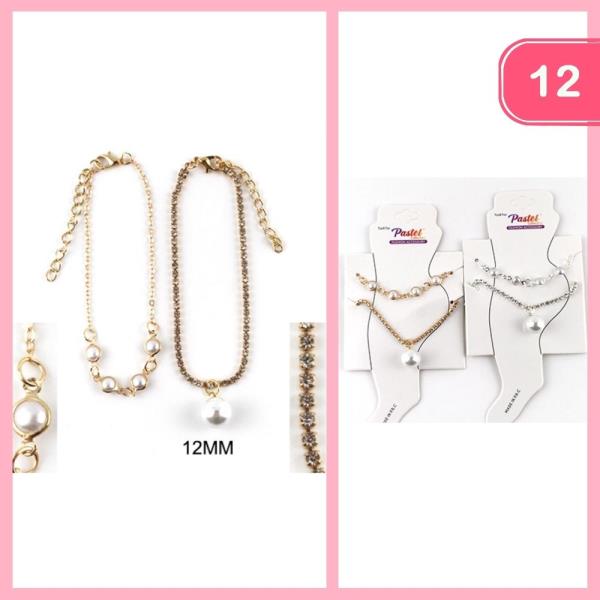 STACKABLE METAL PEARL ANKLETS (12 UNITS)