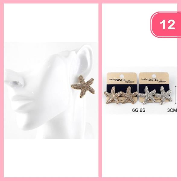 RHINESTONE STARFISH POST EARRINGS (12 UNITS)