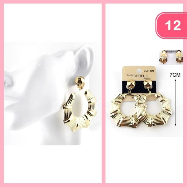 TEXTURED HOOP DROP CLIP ON EARRING (12 UNITS)