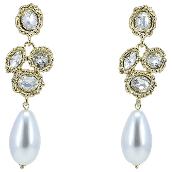RHINESTONE PEARL DANGLE EARRING