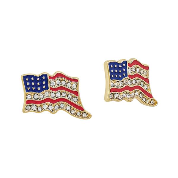 EPOXY COLOR & PAVE ACCENT  AMERICAN FLAG METAL STUD