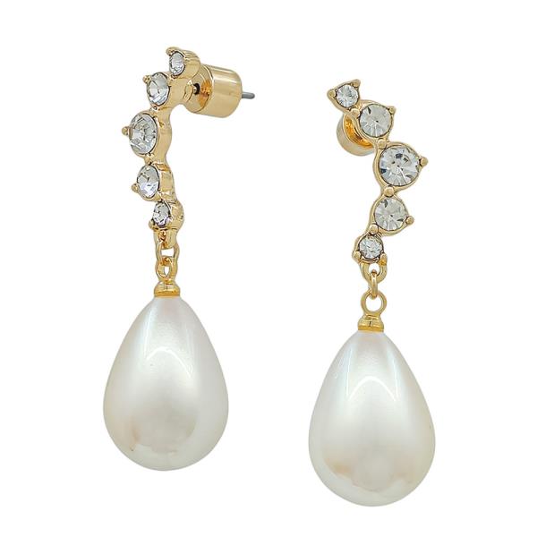 ANGEL WING PAVE STUD TEADROP PEARL  DROP EARRINGS