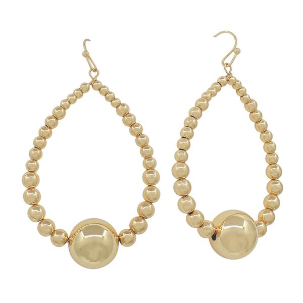 TEADROP WIRE WITH CCB BODY 14MM METAL BALL ACCENT EARRINGS