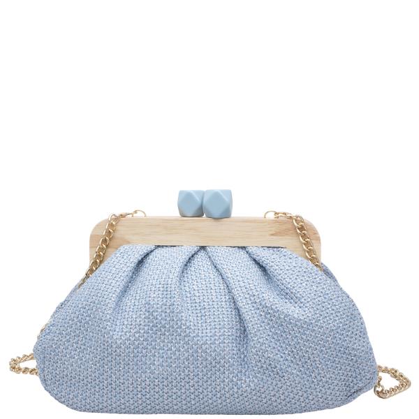 STRAW FRAME CLUTCH BAG WITH CROSSBODY CHAIN