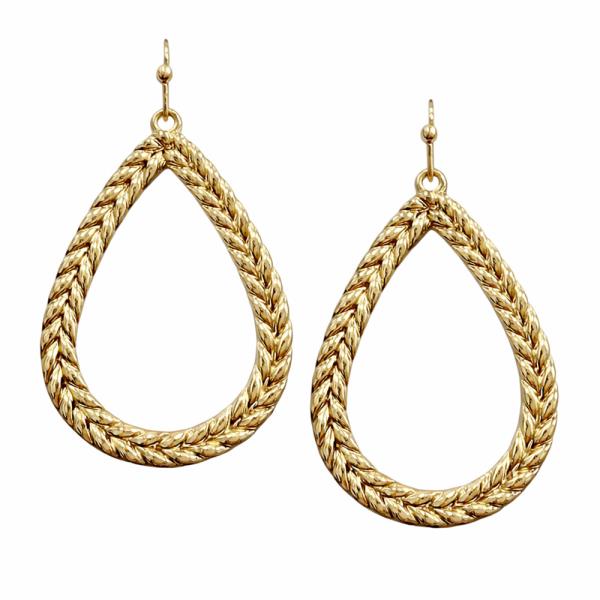 TEXTURED METAL TEARDROP DANGLE EARRING