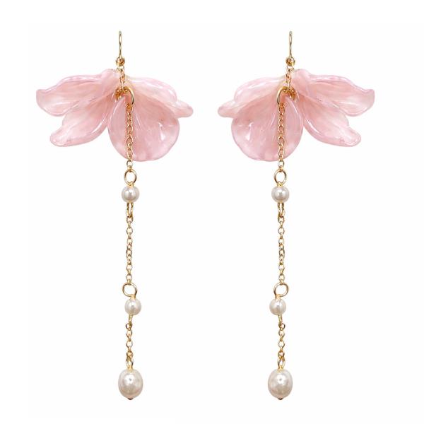 PETAL PEARL CHAIN DANGLE EARRING