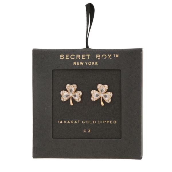 SECRET BOX 14K GOLD DIPPED CZ FLOWER POST EARRING